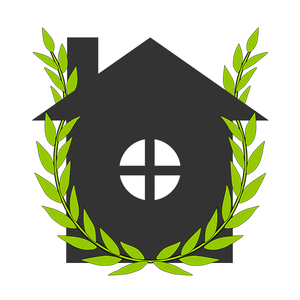 Fern Haus logo: a house wrapped with two fern branches.